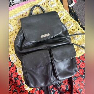 DKNY Black Leather Bag with Pockets